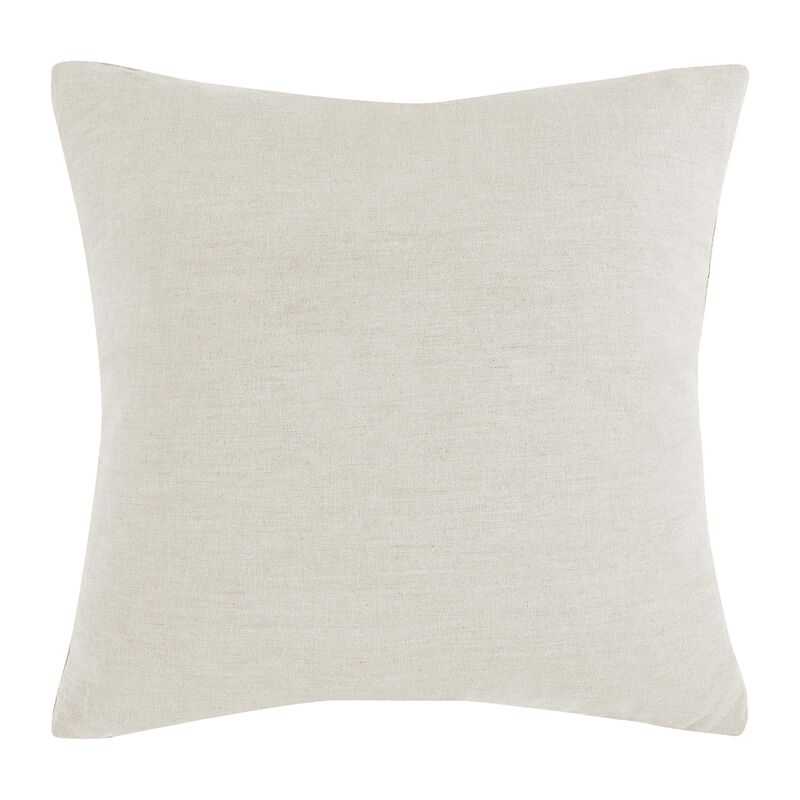 Throw Pillow, Square 22 Inch Jute Embroidery, White Blue Beige Green - Benzara