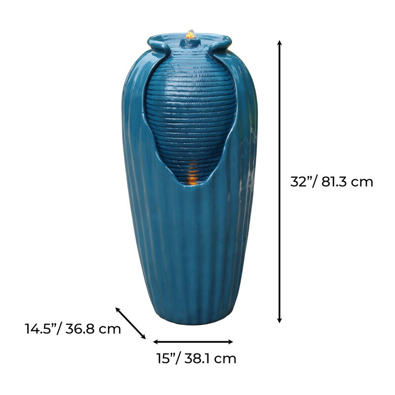 Teamson Home Indoor/Outdoor Contemporary Vase Water Fountain with LED Lights, Blue