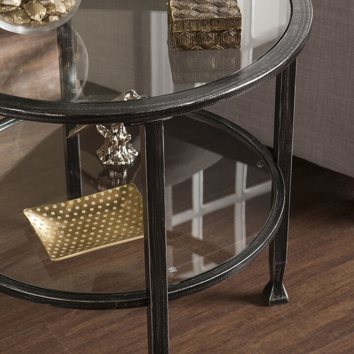 SEI Furniture Jaymes Round Glass Top Metal End Table in Black