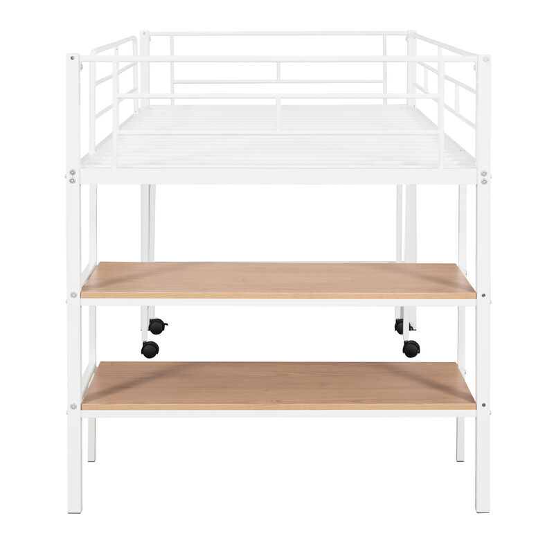 Merax Metal Loft Bed with Movable Desk and Shelves