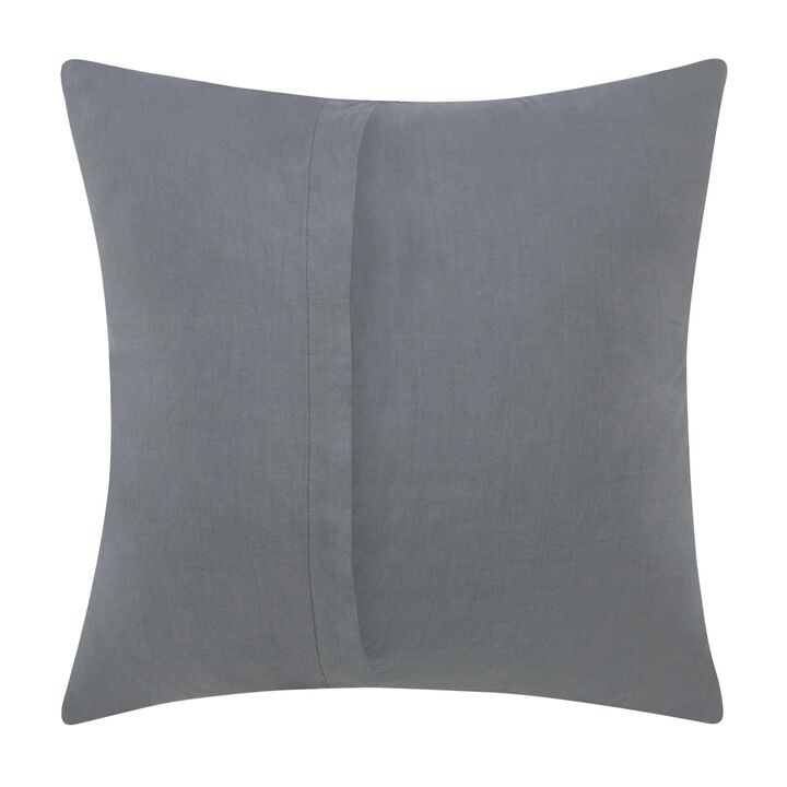 Cae Square Euro Pillow Sham, Blue Cotton, Belgian Flax Linen, 26 Inch - Benzara