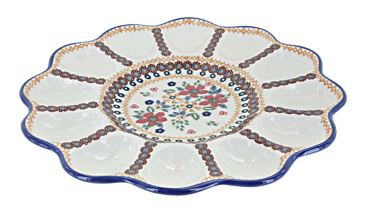 Blue Rose Polish Pottery Garden Bouquet Egg Plate