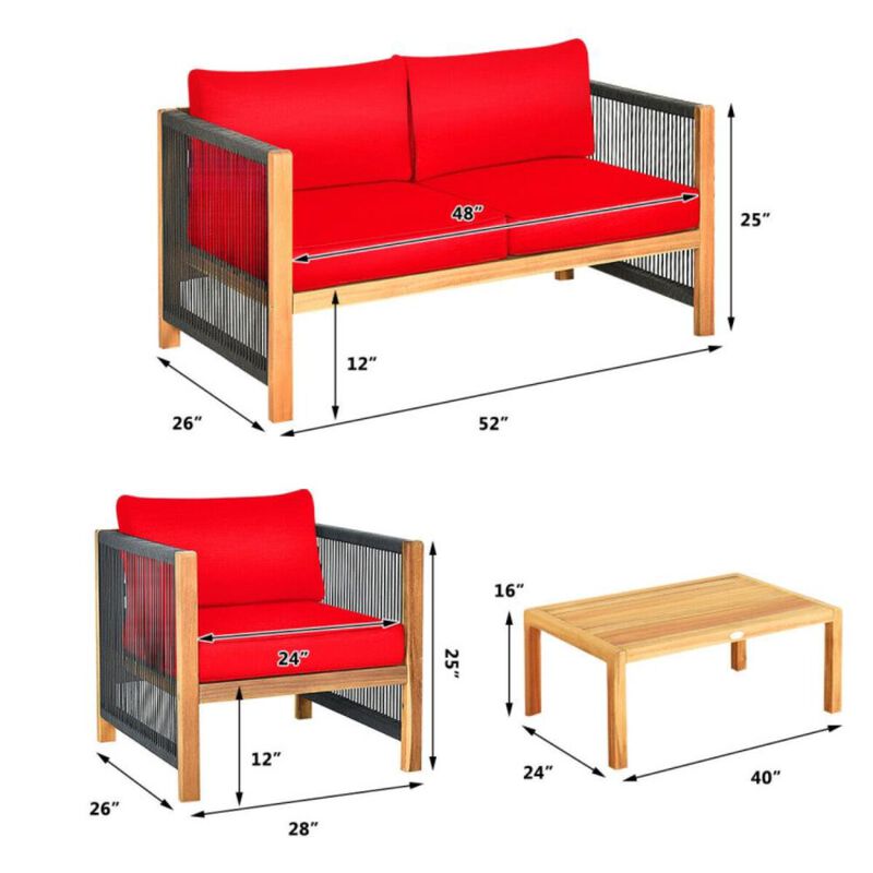 Hivvago 4 Pieces Acacia Wood Sofa Set with Cushions for Outdoor Patio