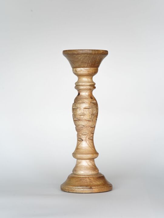 BBH Homes Traditional Wallnut Eco-friendly Handmade Mango Wood Set Of One 12" Pillar Candle Holder