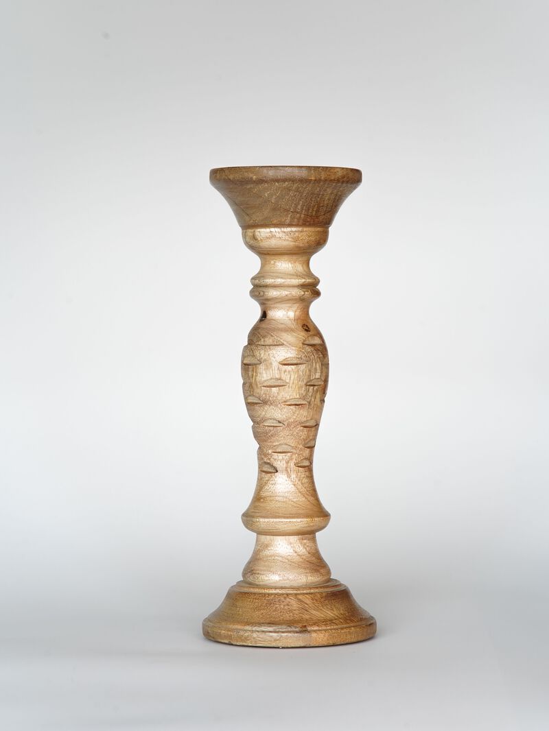 Traditional Wallnut Eco-friendly Handmade Mango Wood Set Of Three 6",9" & 12" Pillar Candle Holder