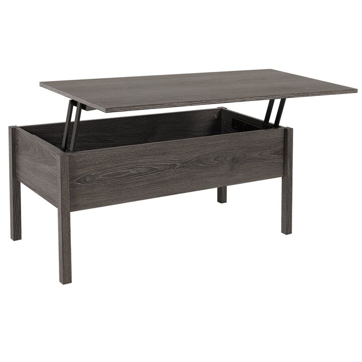 Chic Storage Surface: Light Grey Woodgrain Lift Top Coffee Table
