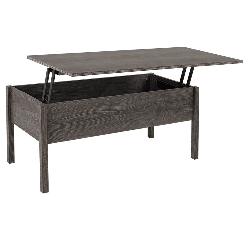 Chic Storage Surface: Light Grey Woodgrain Lift Top Coffee Table