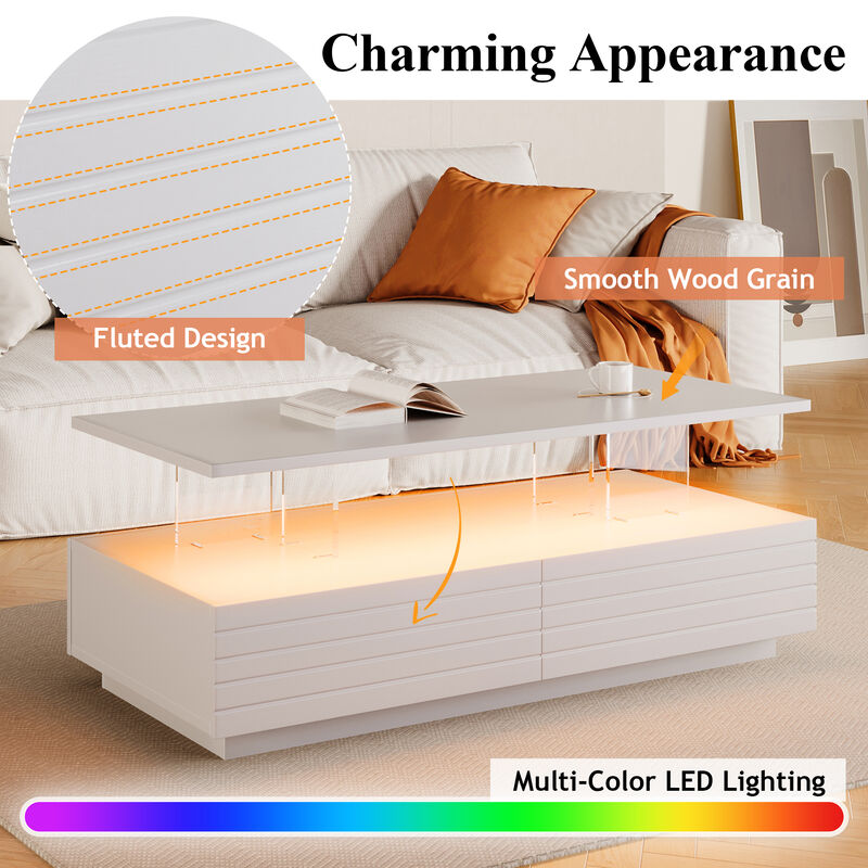 Merax Modern Rectangular Coffee Table with LED Lights