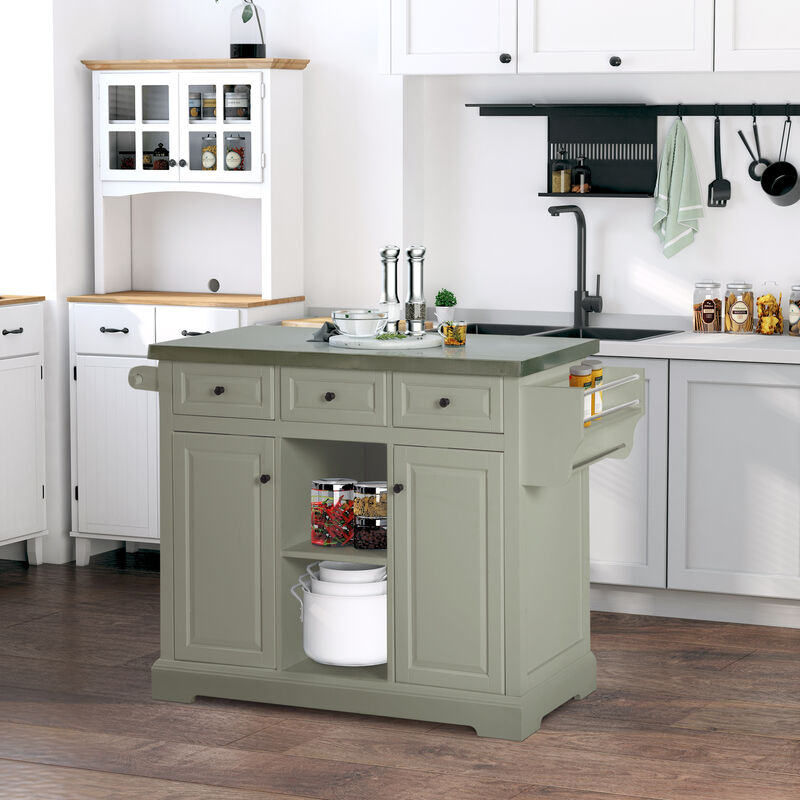 Indoor Mobile Utility Kitchen Island Cart Cabinet Shelves, Towel Rack, Sturdy