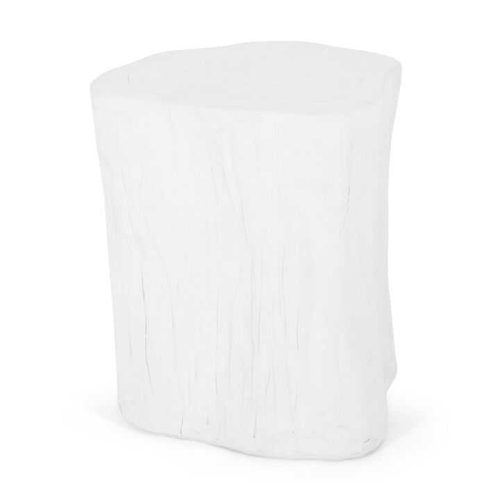 Outdoor End Table, Tree Stump Design, White Concrete Frame, 16 Inch - Benzara