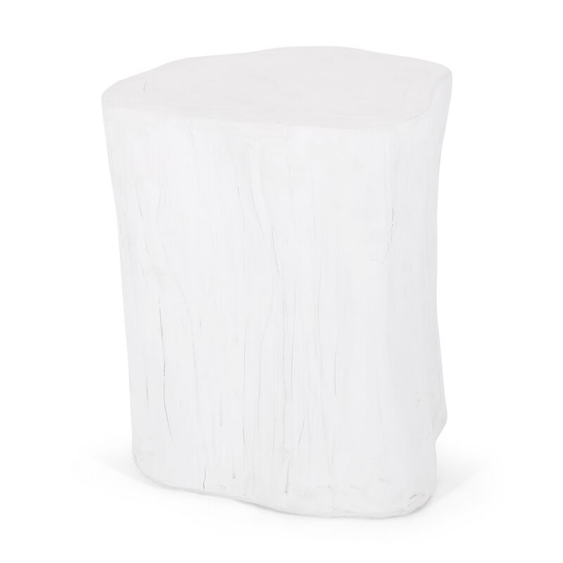 Outdoor End Table, Tree Stump Design, White Concrete Frame, 16 Inch - Benzara