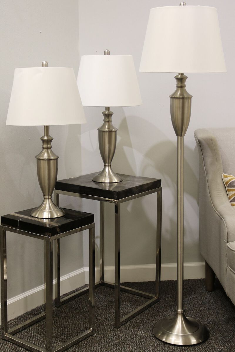 Brushed Steel 2Table 1Floor Lamp