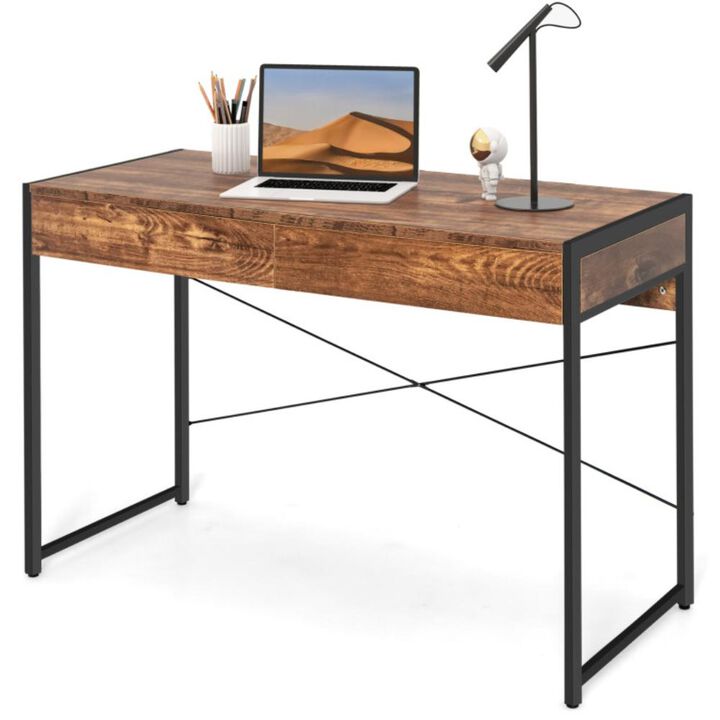 Hivvago 2-Drawer Home Office Desk with Steel Frame