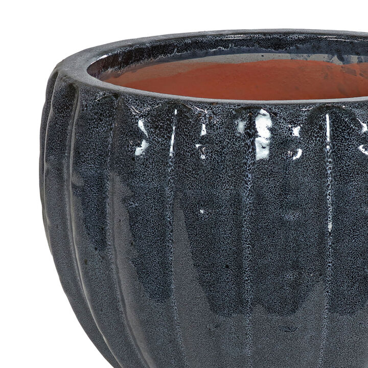 Sunnydaze 10" Fluted Ceramic Planter - Black Mist - 2-Pack