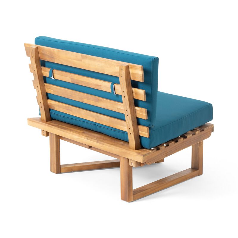 Outdoor Corner Chair and Coffee Table Set, Brown Acacia Wood Dark Teal - Benzara