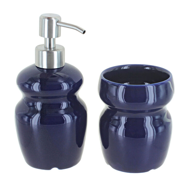 Blue Rose Polish Pottery Kalina Soap Dispenser and Bathroom Cup