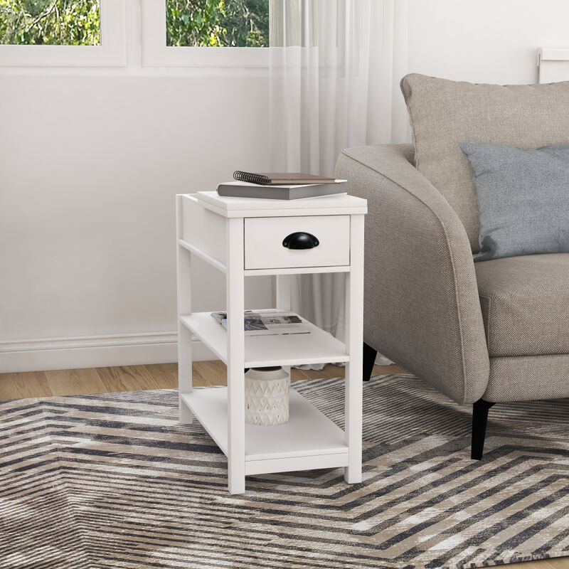 Narrow Sided Table With Drawers And Bottom Partition In Flip Over Design - White