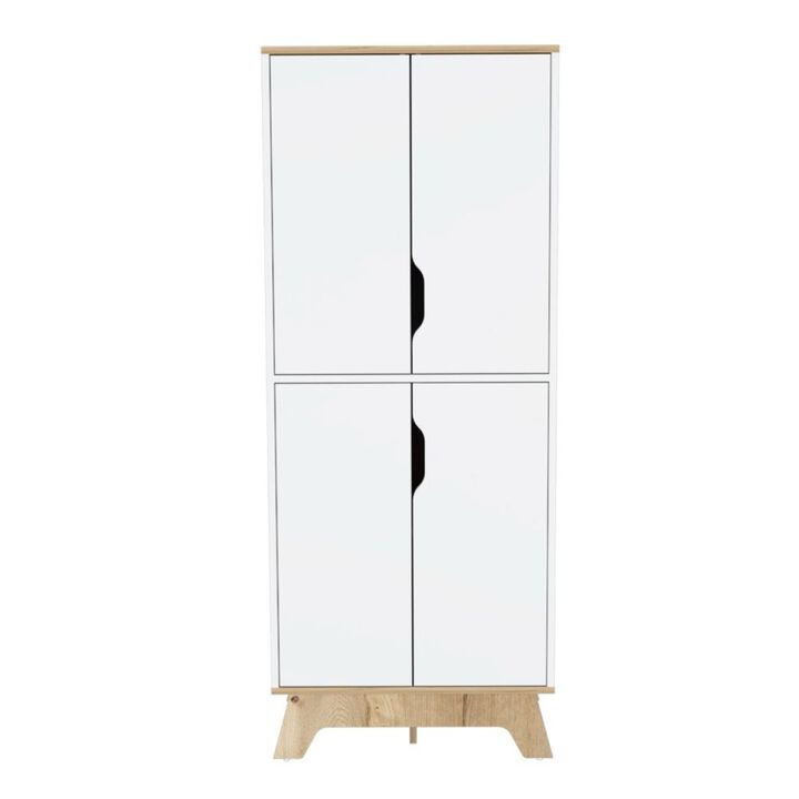 Pamplona Double Kitchen Pantry, Double Door, Four Legs, Four Shelves - Light Oak White
