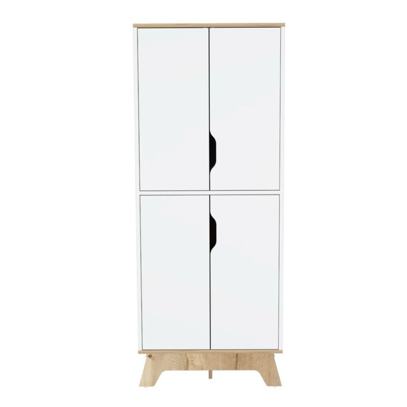 Pamplona Double Kitchen Pantry, Double Door, Four Legs, Four Shelves - Light Oak White