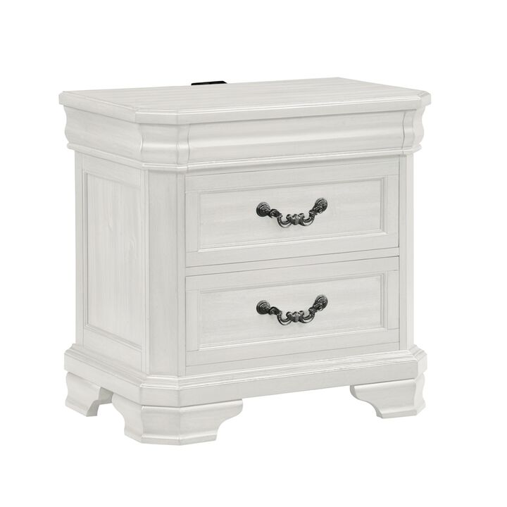 Lynda Nightstand, 2 Drawers Metal Handles, White Acacia Wood 27 Inch - Benzara