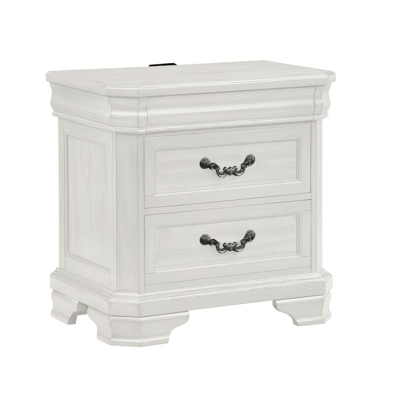 Lynda Nightstand, 2 Drawers Metal Handles, White Acacia Wood 27 Inch - Benzara