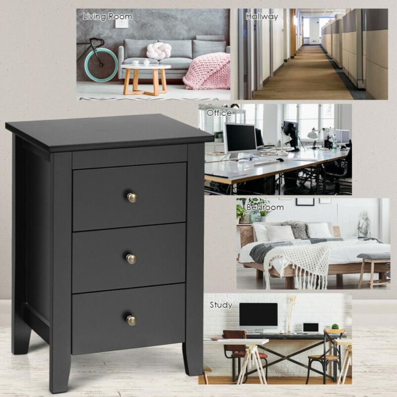 Hivvago Nightstand End Beside Table Drawers Modern Storage Bedroom Furniture-White