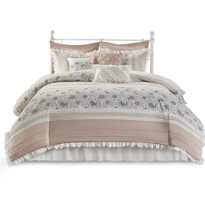 Gracie Mills Singleton 9-Piece Cotton Percale Comforter Set with Paisley Print