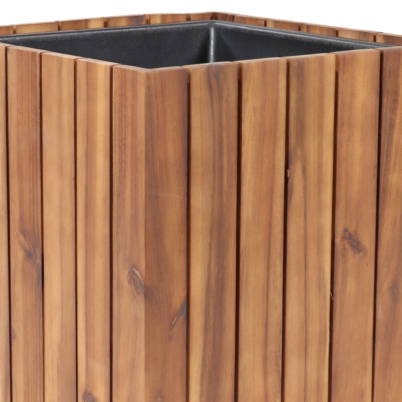 Sunnydaze 2-Piece Acacia Square Planter Boxes with Liners