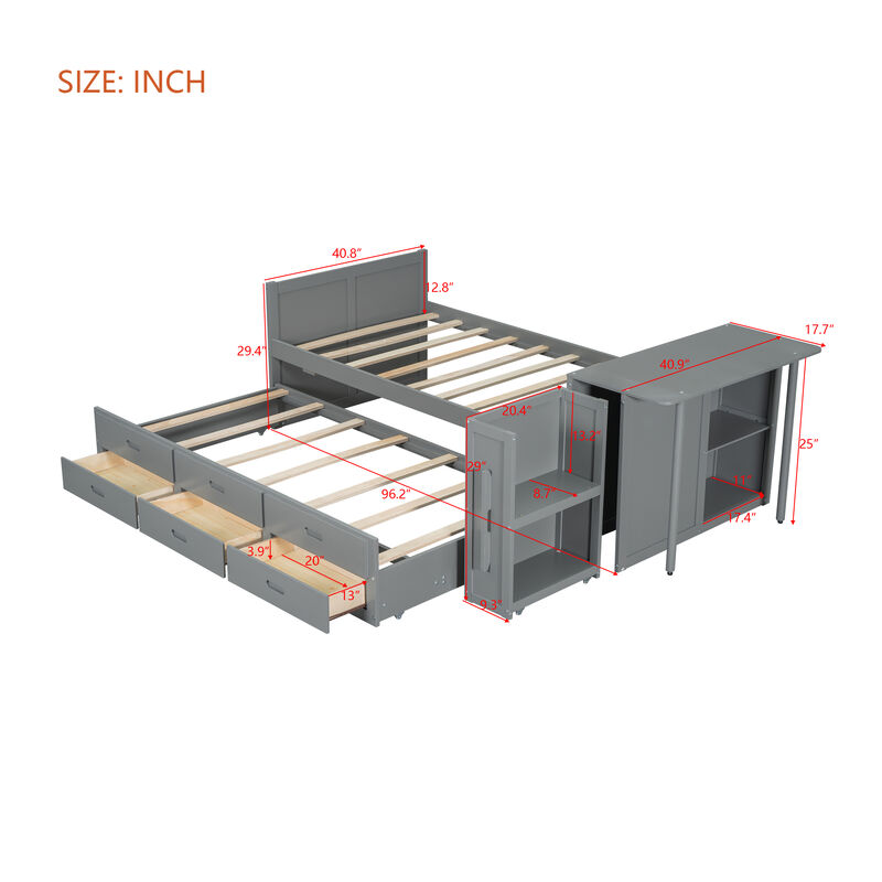 Merax Platform Bed with Desk and Storage Shelf