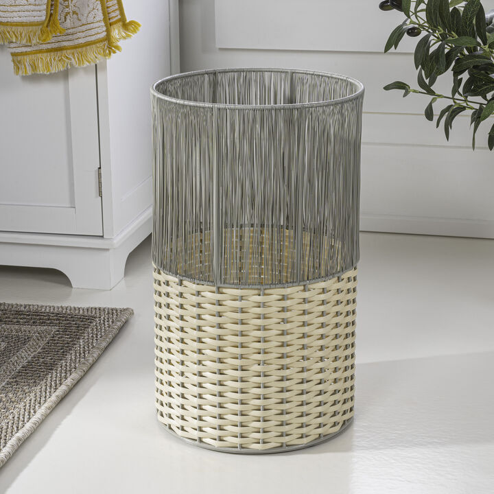 Harper Modern 4.13-Gallon 2-Tone Faux Wicker Cylinder Waste Basket, White/Blue