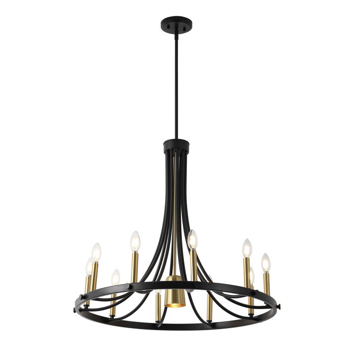 Dante 11-Light Transitional Modern Iron Adjustable Wagon Wheel LED Chandelier with Downlight
