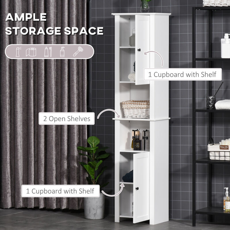 67� Wood Freestanding Bathroom Linen Tower Storage Unit Cabinet White