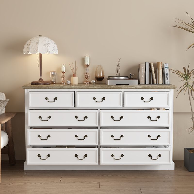 FUFU&GAGA Modern 9-Drawer Dresser with Spacious Storage for Bedroom & Living Room, (59" W x 33" H x 15.9" D), White