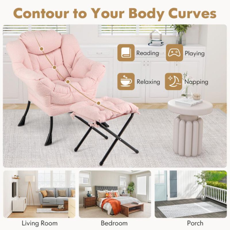 Hivvago Modern Accent Chair with Folding Footrest and Head Pillow