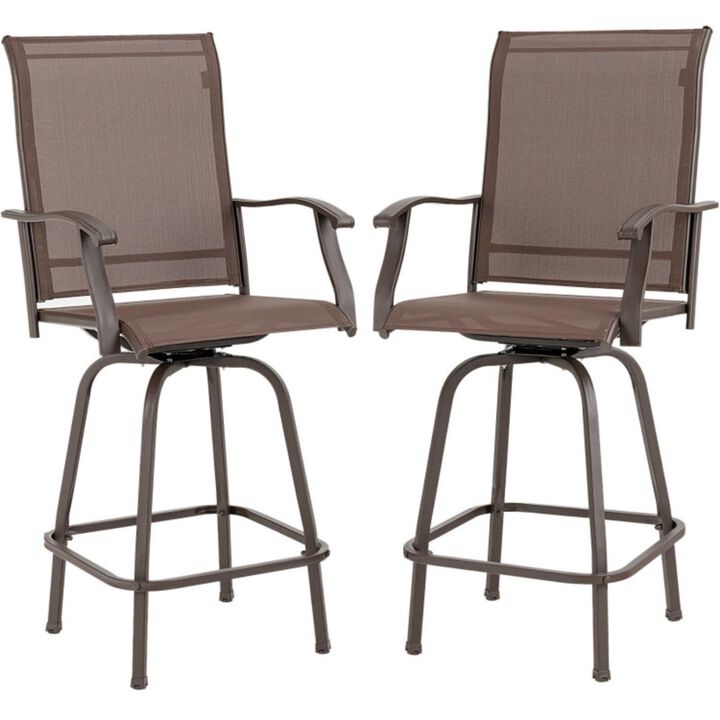 Hivvago 2 Pieces Patio 360 Rotation Swivel Bar Stool Set-Brown