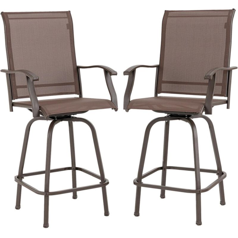 Hivvago 2 Pieces Patio 360 Rotation Swivel Bar Stool Set-Brown