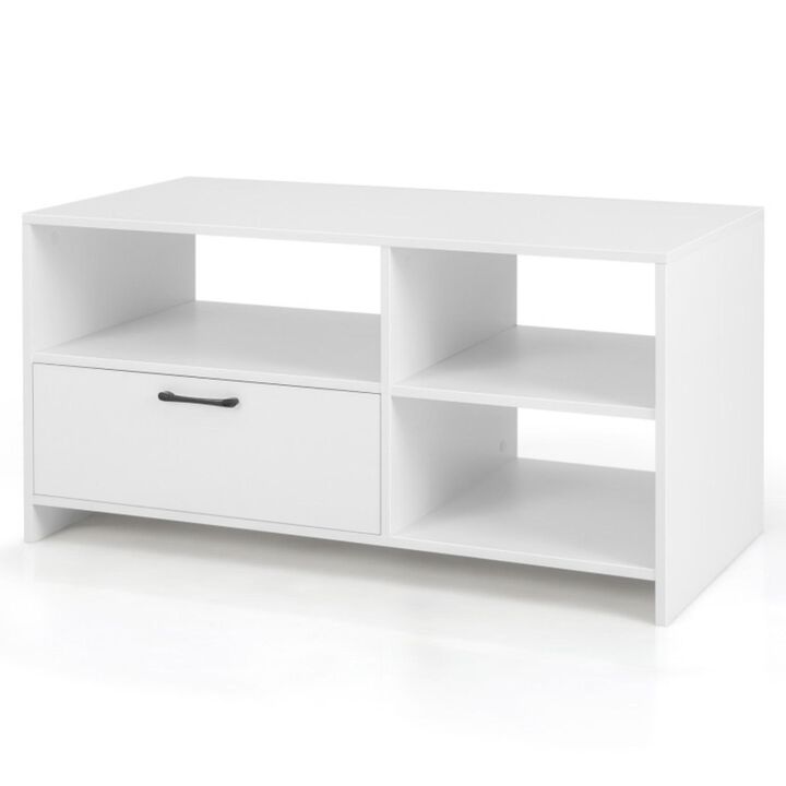 Hivvago Modern Media Console Table with 3 Open Compartments and 1 Storage Drawer-White