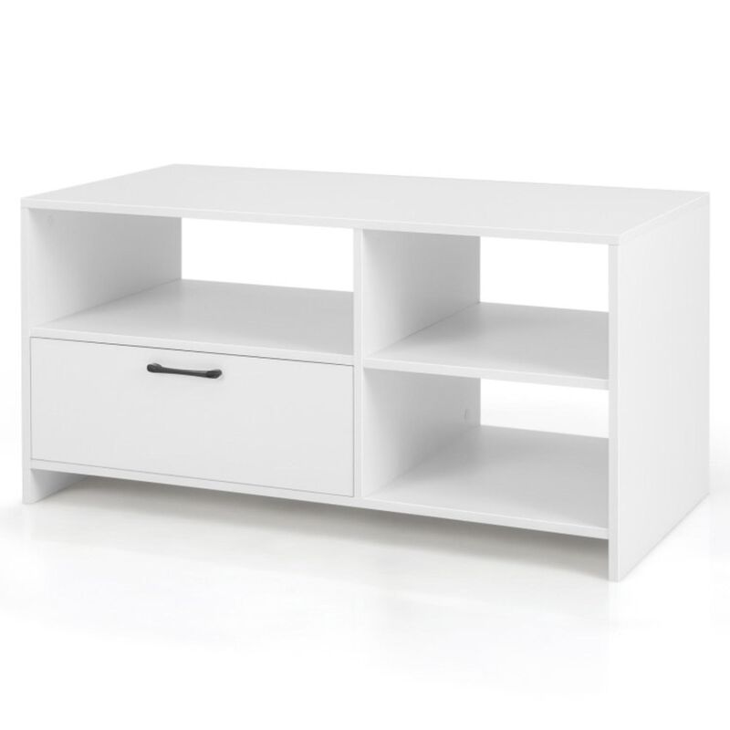 Hivvago Modern Media Console Table with 3 Open Compartments and 1 Storage Drawer-White