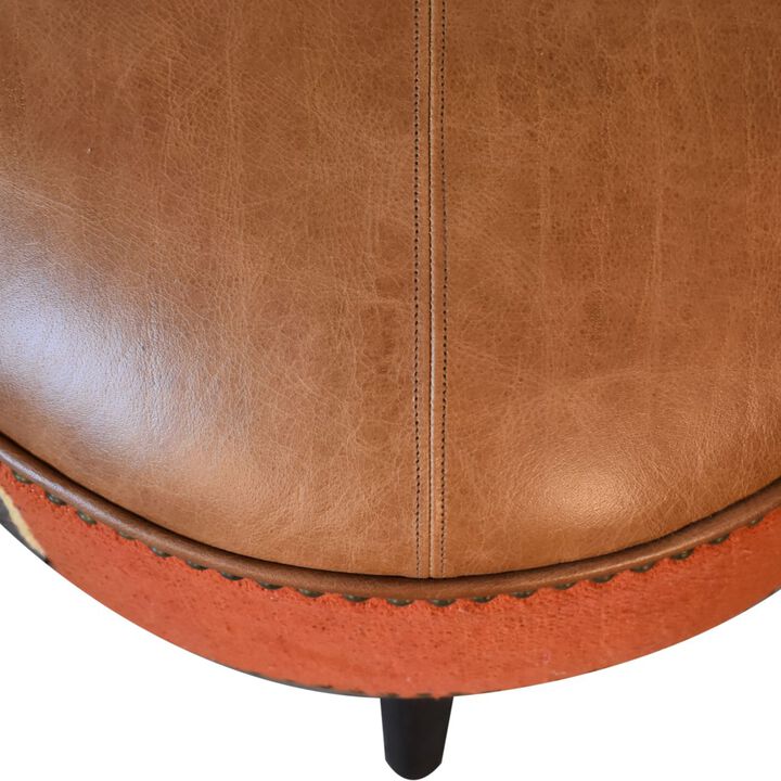 Durrie & Leather Mixed  Solid Wood Footstool