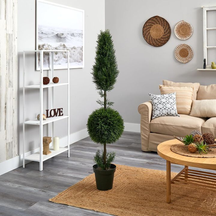 Hivvago 5 Feet Cypress Ball and Cone Silk Tree (In-door/Out-door)