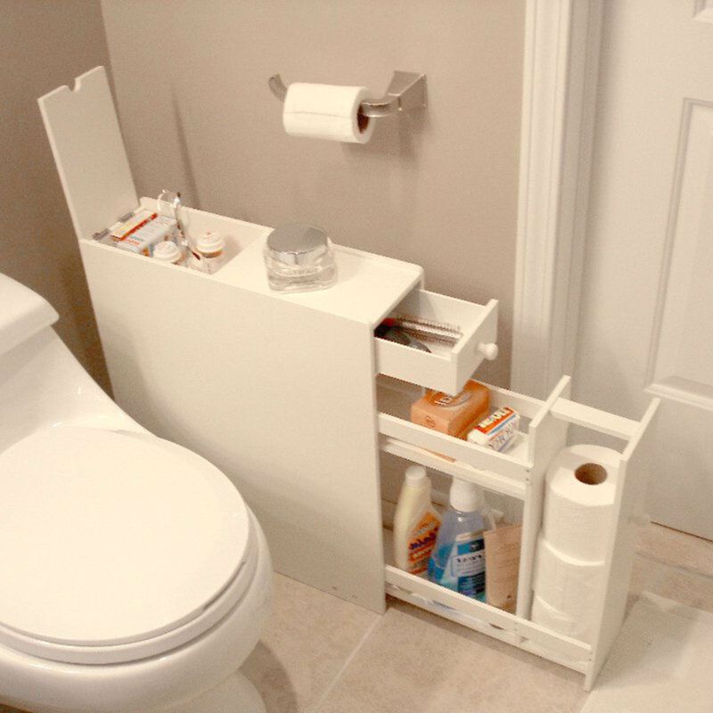 Hivvago Space Saving Bathroom Floor Cabinet in White Wood Finish