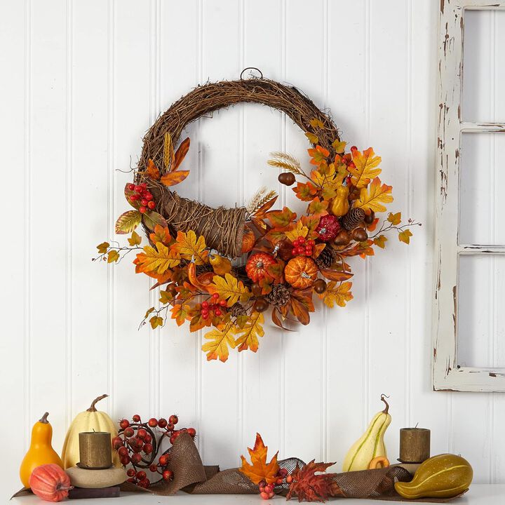 Hivvago 26" Autumn Artificial Cornucopia Fall Wreath