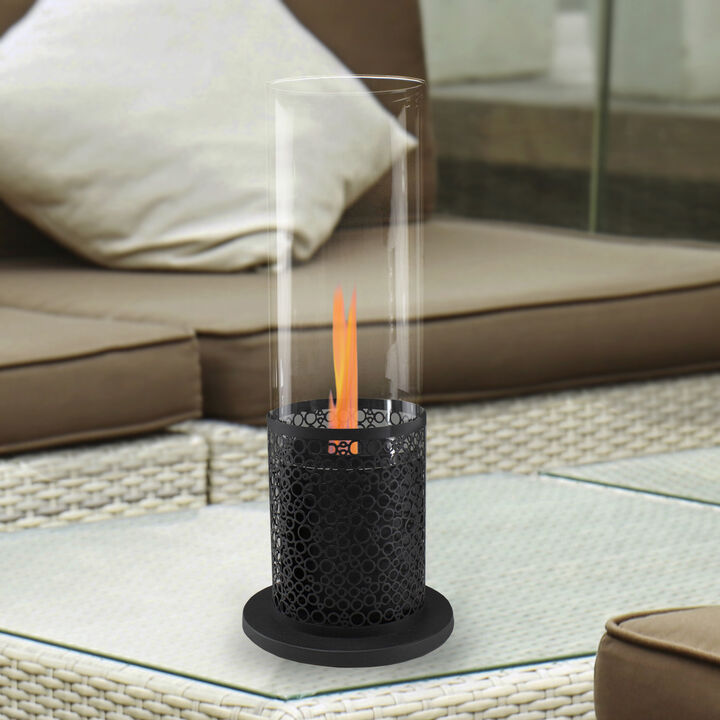 19.75" Bio Ethanol Round Portable Tabletop Fireplace with Black Decorative Base