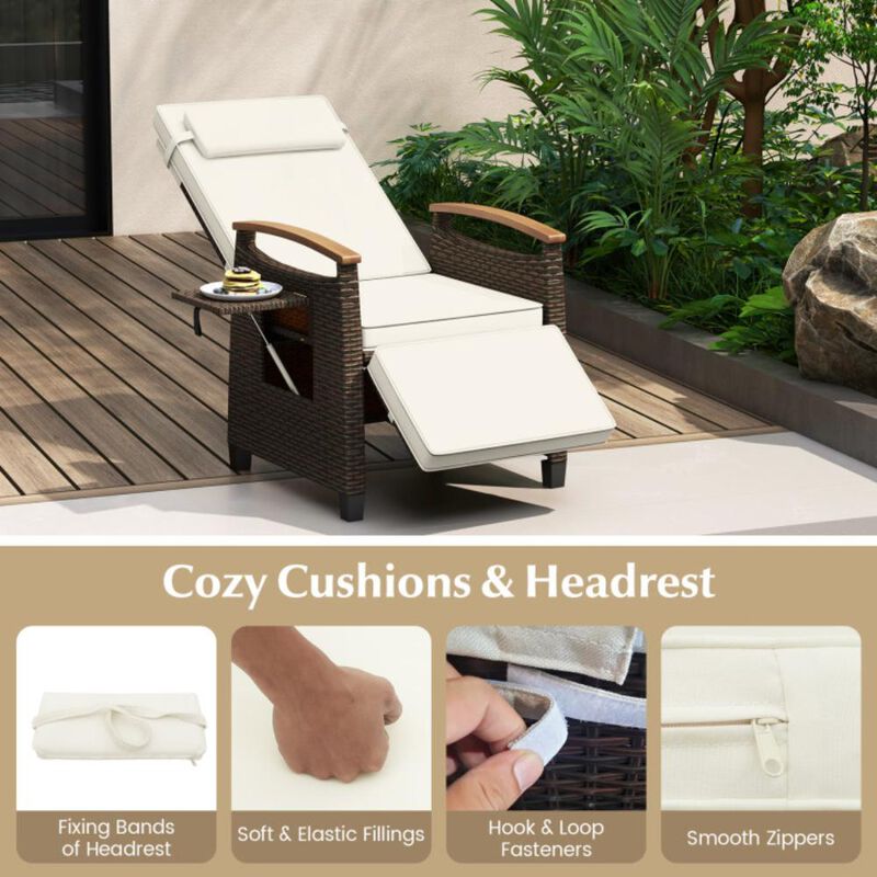 Hivvago Patio Wicker Recliner Chair with Adjustable Backrest and Footrest