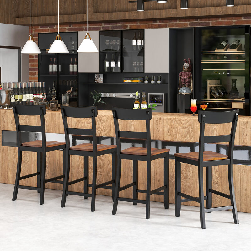 Farmhouse Dining Bar Stool Set of 2 with Solid Rubber Wood Frame