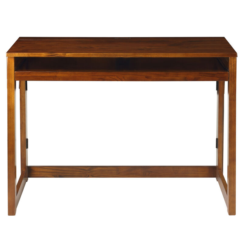 Casual Home Folding Desk with Pull-Out & USB Port-Warm Brown