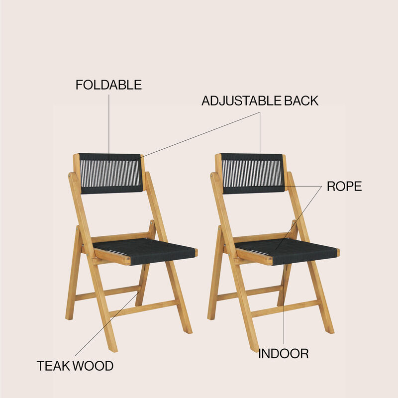 Olivier Coastal Modern Wood Roped Folding Chair with Adjustable Back