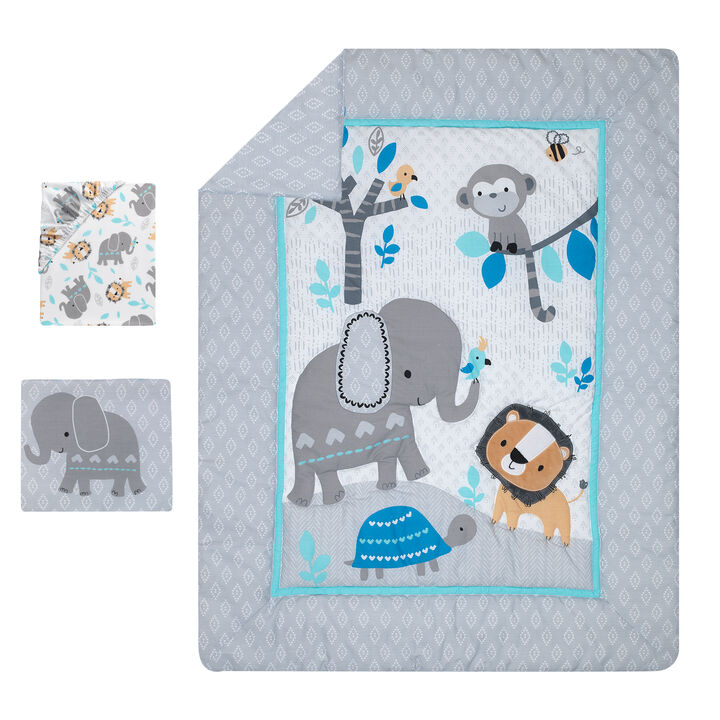 Bedtime Originals Jungle Fun 3-Piece Crib Bedding Set - Blue, Gray, White