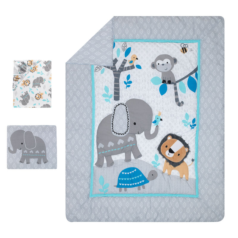 Bedtime Originals Jungle Fun 3-Piece Crib Bedding Set - Blue, Gray, White