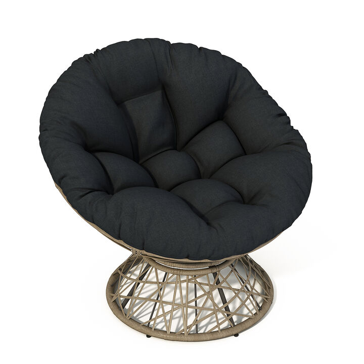 40" Ergonomic Wicker Chair with Cloud Thick Density Fabric Cushion,3-proof Cover,High Capacity Iron Frame,Fluid 360 Degree Swivel for Reading,Living Room, Bedroom,Lounge